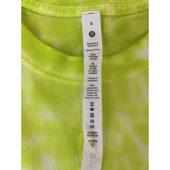 Lululemon Sz 6 To Dye For All Yours Pima Ctn Marmoleodo Tie Dye Hilight Grn Crop - Picture 6 of 10